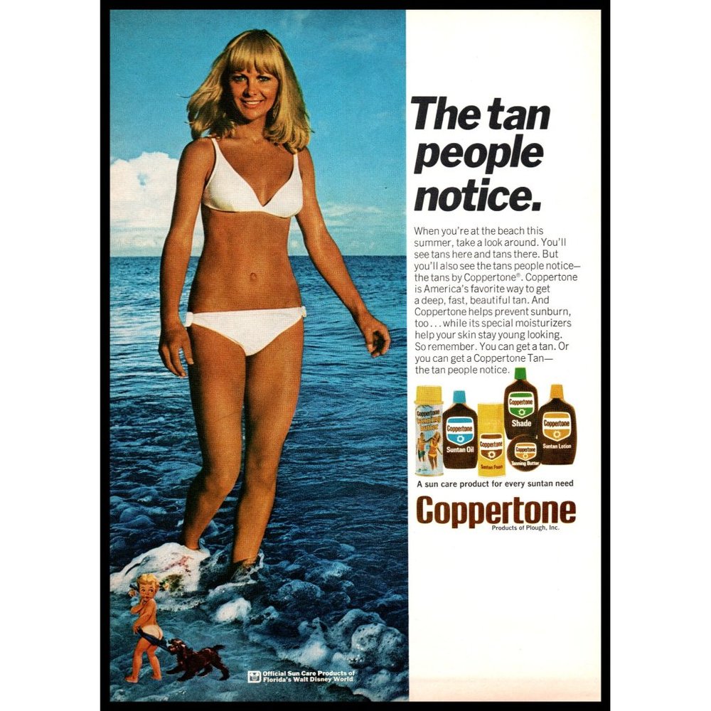 1974 Coppertone The Tan People Notice Vintage Print Ad Blonde Bikini Beach Art